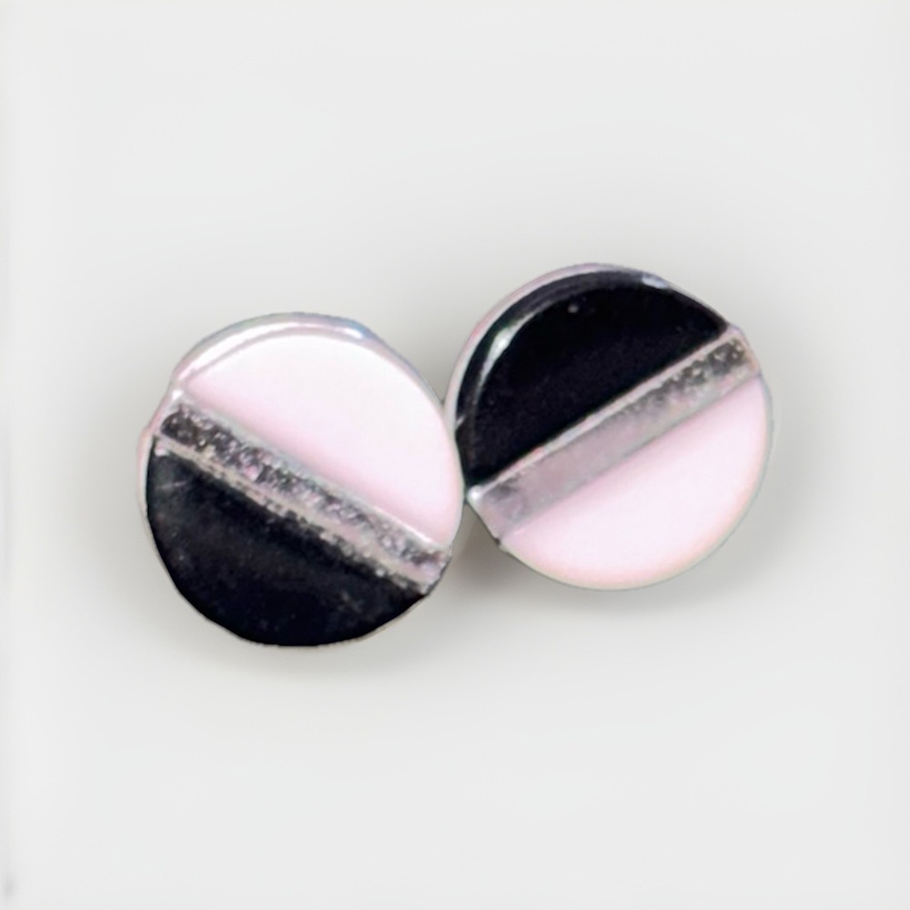 Michael Kors MK Black White‎ Silver Stainless Steel Stud Earrings Whimsigoth